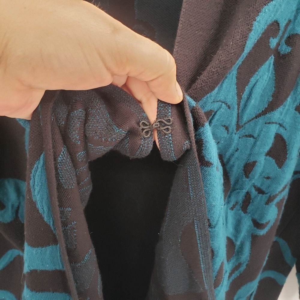 Chico's Scroll Print Sweater Cardigan Womens XL 3 Black Teal Blue Longline Tunic - Picture 10 of 12